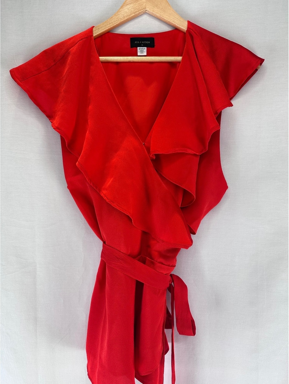 Ava & Aiden XL Red Ruffle Wrap Tie Waist Blouse